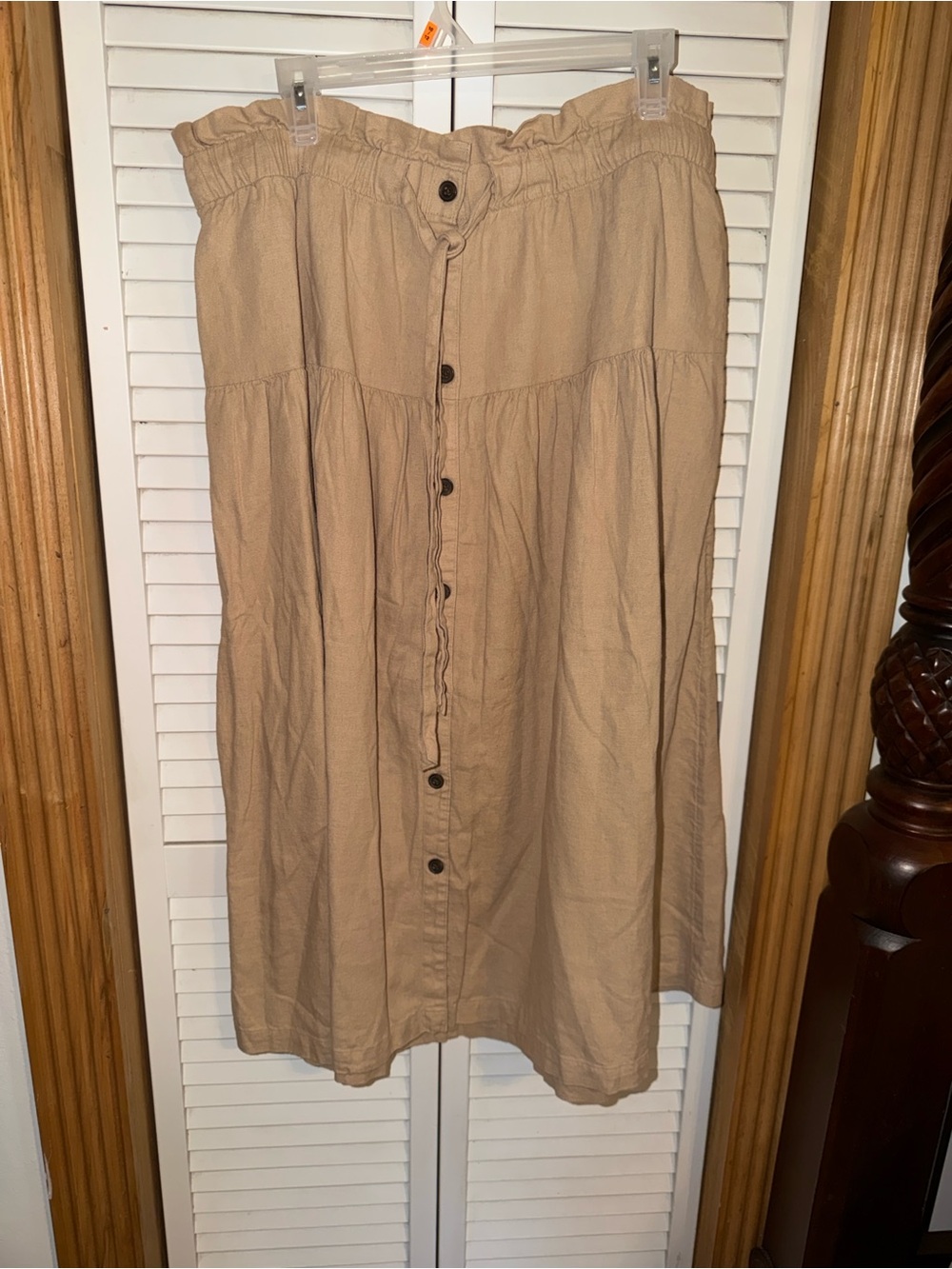 NEW:Universal Thread Button-Front Tan Maxi Skirt
